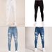 Suitable For All Seasons Suitable For All Seasons Casual Versatile Creative New Men's 2025 White Ripped Black Slim Fit Jeans Skinny Pants_mkmklike.com