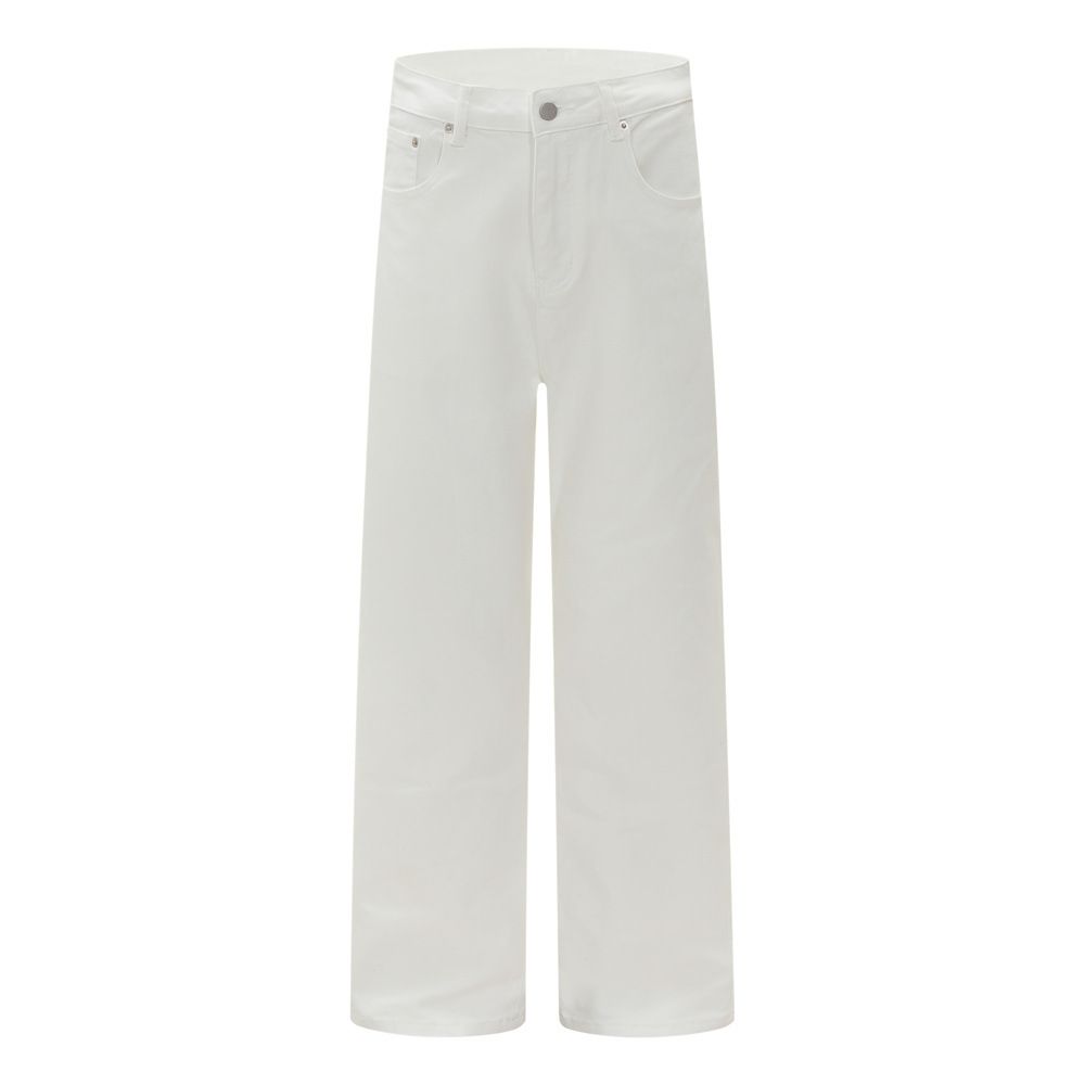 Solid Color Straight-Leg Jeans Men's High Street Trend Basic Simple Versatile Loose Casual Wide-Leg Pants_mkmklike.com