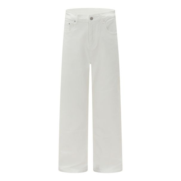 Solid Color Straight-Leg Jeans Men's High Street Trend Basic Simple Versatile Loose Casual Wide-Leg Pants_mkmklike.com