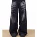 Men's Retro Wide-Leg Jeans – Vintage Watermark Design, Loose Fit & Floor-Length (Black/Gray, S-3XL)_mkmklike.com