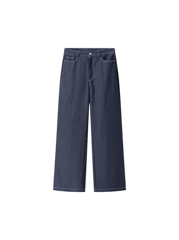 Minimalist Matching Set – Trendy Long-Sleeve Top & High-Waist Pants (Blue, S-L, Polyester, Wrinkle-Free)_mkmklike.com