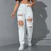 High Waisted Loose Fitting Ripped Jeans for Women European American Street Style Trendy Wide Leg Straight Leg Distressed Pants_mkmklike.com