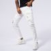 Men's Slim Fit Straight Leg Jeans White Distressed Beaded Patchwork Distressed Style_mkmklike.com