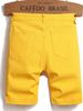 Men's Denim Shorts With Multiple Holes, Crafted Design Sense, Yellow Elastic Mid Length Straight Leg Worn Men's Pants_mkmklike.com
