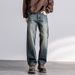 Elastic Autumn New Jeans Men's Fit Straight Loose Trendy Brand American Washed Middle Waist Youth American Retro_mkmklike.com