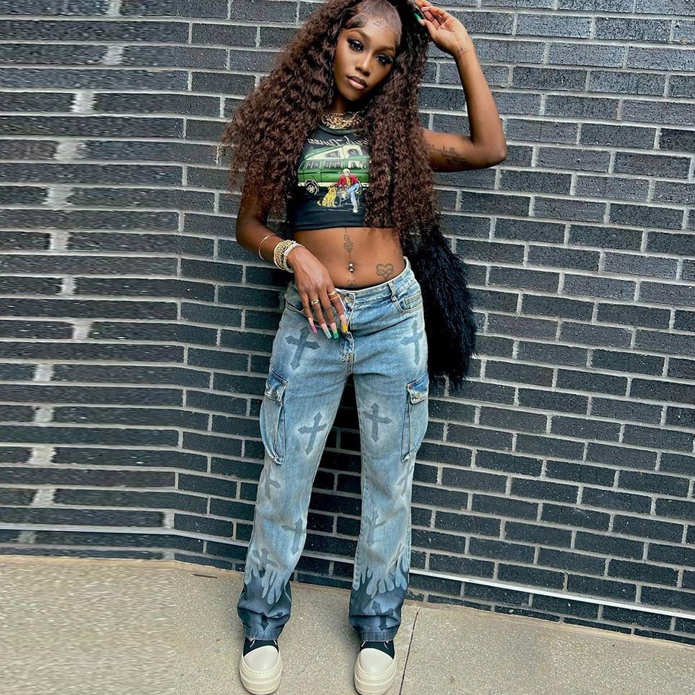 Women's Clothing new street fashion hot girl multi pocket pants_mkmklike.com