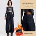 Autumn And Winter Wom's Dark Blue Loose-fitting Patchwork Straight-leg Fashion Versatile Curved-cut Long Jeans For_mkmklike.com