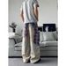 Retro Style Blue 3D Printed Patchwork Jeans Wide Leg Trousers with Curved Blade Design Casual Street Style mid Waist Zipper Fly Cotton_mkmklike.com
