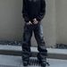 Men's Clothing Men's High Street Cleanfit Jeans Retro Flared Curved V Neck Slimming Black Pants For Streetwear_mkmklike.com