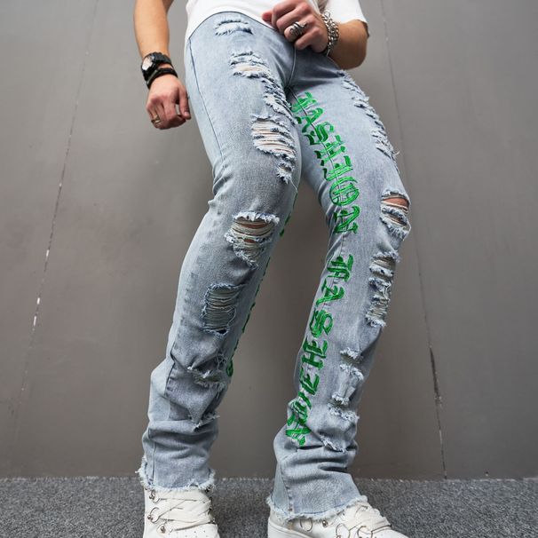 Men's Clothing Jeans Boot Cut Embroidery Fashionable Leggings_mkmklike.com