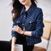 Women's Jacquard Denim Jacket | Oversized Boyfriend Style | Polo Collar Short Coat (Blue) – Fall Essential_mkmklike.com