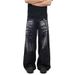 Men's Retro Wide-Leg Jeans – Vintage Watermark Design, Loose Fit & Floor-Length (Black/Gray, S-3XL)_mkmklike.com