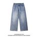 Teen Boys Vintage Style Loose Fit Straight Leg Jeans High Street Washed Denim Pants Blue Light Blue Black S to XXXL_mkmklike.com