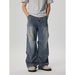 Men's Washed Blue Jeans Spring Autumn Retro Trendy Loose Straight Leg High Street Style New Pants_mkmklike.com