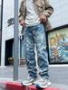 Men's Clothing Plaid High Waist Jeans Men's High Waist Mosaic Checkered Jeans - Loose Fit Straight Leg Streetwear Denim Pants For Spring & Autumn_mkmklike.com