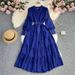 Women's Dress Temperament V-neck Large Swing Pleated Dress Long Dress_mkmklike.com