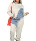Women's Clothing Spring New Women's Fashion Denim Stitching Zipper Long Sleeve Two Piece Set_mkmklike.com