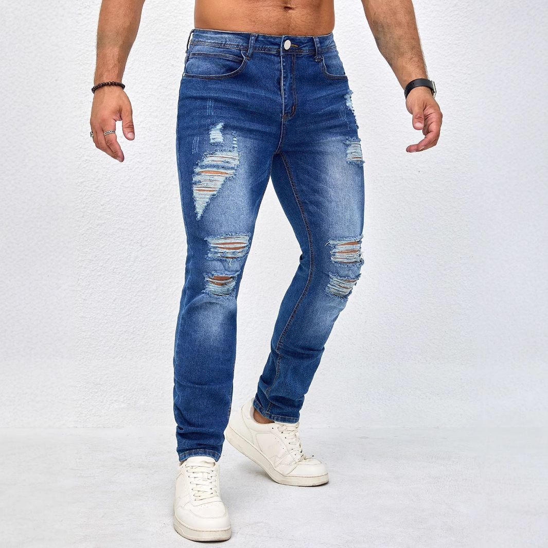 Men's Clothing Men’s Slim Fit Ripped Jeans – Stretch Denim With Distressed Wash (30-38, Mid-Rise, Skinny Leg, Trendy Streetwear)_mkmklike.com