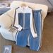 2027 Fashion European-USA Style Women Stand Collar Zipper Denim Jacket + Lace-Up Jeans Splicing Casual Two Piece Suits_mkmklike.com