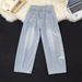 Vintage Washed Denim Jeans For Men – Relaxed Straight-Leg Wide Fit (S-3XL, Mid-Rise, Cotton Blend, Black/Blue)_mkmklike.com