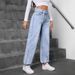 Women's High-Waisted Rhinestone Embellished Jeans – Trendy Straight-Leg Denim Pants For Streetwear & Casual Chic_mkmklike.com