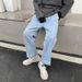2025 Men's Korean Style Loose Straight Jeans | All-Season Vintage Washed Denim Pants | Comfort Fit Elastic Waist Streetwear Trousers_mkmklike.com