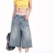 Vintage High-Waisted Denim Shorts For Women – Distressed Washed Wide Leg Cropped Pants, Casual Streetwear, Summer Comfort_mkmklike.com