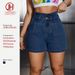 Plus Size High Waisted Distressed Denim Shorts For Women – Vintage Washed, Relaxed Fit, Raw Hem Streetwear Hot Pants (0xl-3xl, Dark Blue, 70% Cotton)_mkmklike.com