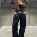 American High Street Niche Design Splicing Scarf Curved Knife Japanese Oka Straight Leg Jeans Men's Loose Pants_mkmklike.com