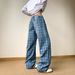 Men's Clothing Retro Wide Leg Flared Jeans For Men Blue Plaid Straight Leg Loose Fit Drape Scimitar Cut Long Pants For Teenagers_mkmklike.com