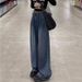 Cement Gray American-style Straight-leg Jeans For Women, 2026 Vintage High-waisted Slimming Drapey Wide-leg Pants, Loose_mkmklike.com