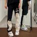 Denim Pants – High Street Contrast Stitch Workwear Jeans (S-3XL, Cotton, Straight-Leg, Asymmetrical Black/White Design)_mkmklike.com