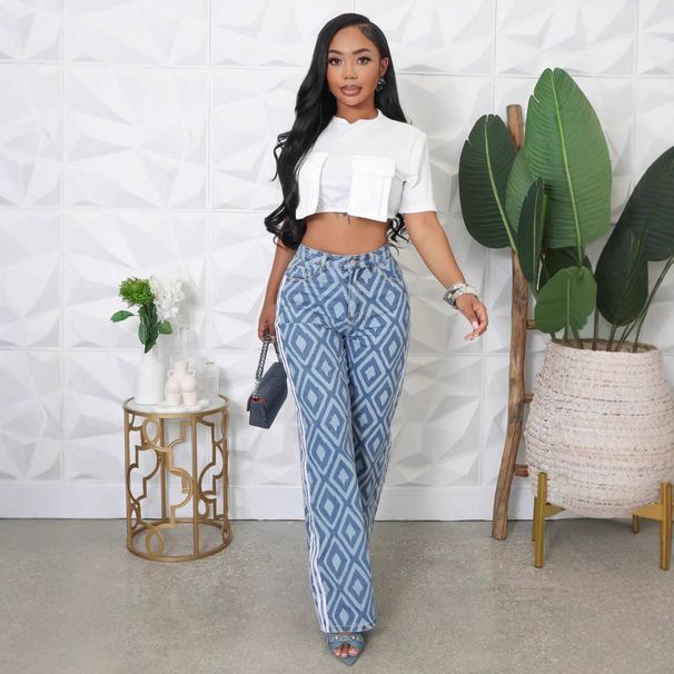 Women's Clothing Printed Three-Stripe High Waist Loose Straight Jeans For Women - Streetwear Denim Pants_mkmklike.com