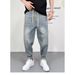 Men's Clothing Plus Size Distressed Jeans For Men American Casual Edgy Straight Leg Loose Fit Slightly Flared Wide Leg Pants For Spring Autumn_mkmklike.com