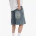 Unisex Retro Washed Denim Shorts Casual Loose Wide Leg Five Point Pants Reverse Design Street Style_mkmklike.com
