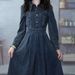 ELLE Washed Soft Denim Slimming Autumn New Elegant Age-Reducing Solid Color Vintage Waist-Cinching Dress_mkmklike.com