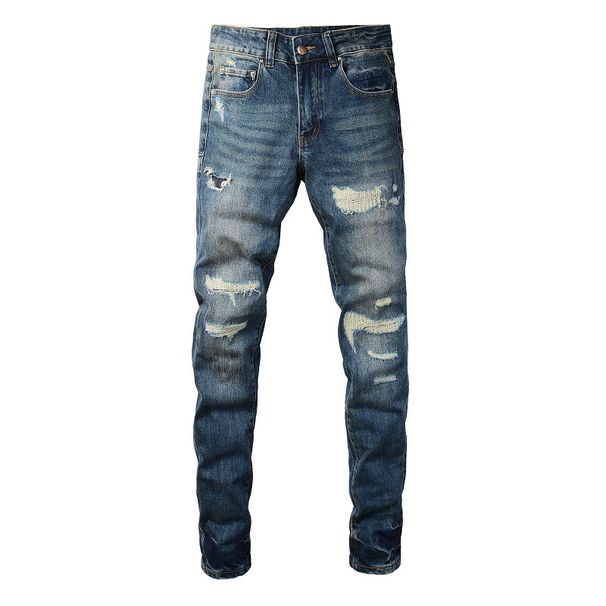 Men's Clothing European And American Trendy Brand Men's Ripped Jeans Men's Casual Pants Slim Fit Patchwork Men's Denim Trousers 9309_mkmklike.com