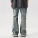 Streetwear Vintage Washed Distressed Patchwork Jeans For Men - Loose Fit Straight Leg Retro Denim Pants With Urban Vibe_mkmklike.com