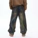 Men's Distressed Graffiti Jeans – Vintage Style (Relaxed Fit, Oversized, Ripped & Spray Paint Details, Streetwear, Winter Trend)_mkmklike.com