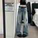 Distressed Washed Flared Cargo Jeans Loose Fit Straight Leg Casual Versatile Trousers for Spring/Summer mid Waist Blue_mkmklike.com