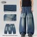 LKTM Men's Faux Two Piece Cutaway Jeans Casual Baggy Relaxed Fit Trendy Brand Denim Pants_mkmklike.com