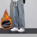 Fleece Jeans Men's Loose Straight Tube American Retro Elastic Waist Tooling Casual Trousers Wear-resistant Work Pants Men_mkmklike.com