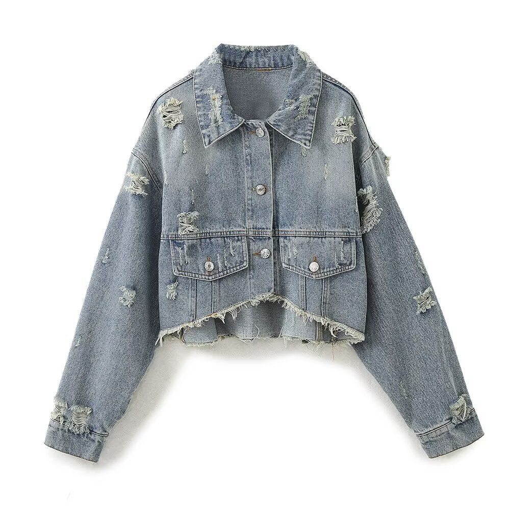 Women's Denim Long Sleeve Short Jacket - Urban Style Casual Coat For Everyday Wear (XS/S/M/L, Blue)_mkmklike.com