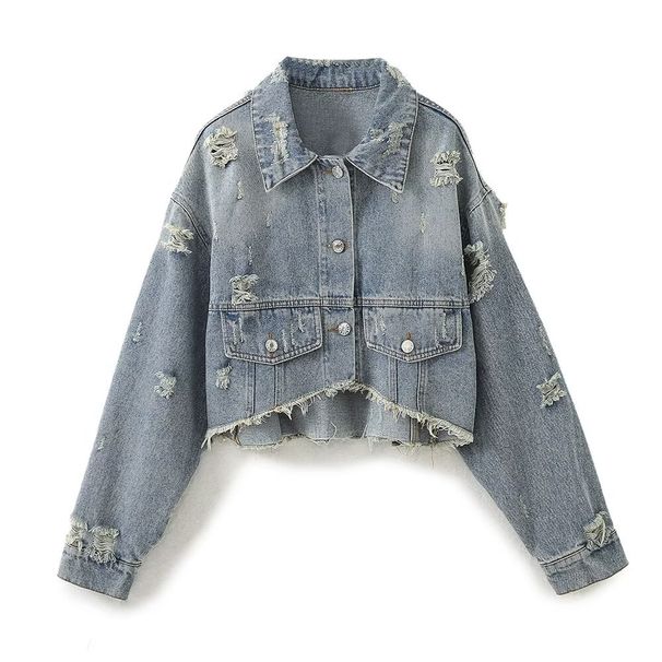 Women's Denim Long Sleeve Short Jacket - Urban Style Casual Coat For Everyday Wear (XS/S/M/L, Blue)_mkmklike.com