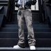 Men's Clothing Men's Trendy Loose Wide Leg Pants Retro Washed Distressed Gray Splatter Paint Curved Blade Jeans_mkmklike.com