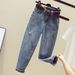 Summer Ripped Jeans High Waist Loose Fit Slimming Dad Style Korean 2026 Carrot Cropped Harem Versatile Women's Denim_mkmklike.com