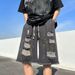 Men's American Style Workwear Shorts Summer Functional Casual Straight Leg Five Point Ripped And Frayed Jeans_mkmklike.com