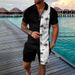Men's Clothing fashion casual suit 3D printed zipper short sleeve polo shirt shorts 2-piece set_mkmklike.com