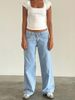 K Retro Low Waisted Non Elastic Straight Leg Jeans, New Street Wide Leg Denim Women's Pants_mkmklike.com