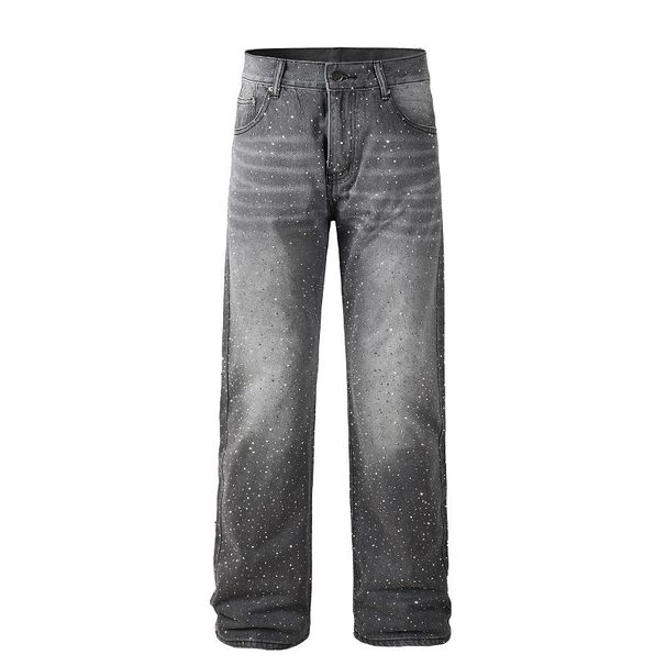 "Men's Rhinestone Jeans – Straight & Relaxed Fit, Trendy Embellished Denim For Casual & Streetwear"_mkmklike.com